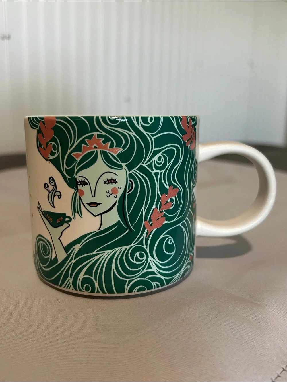 Starbucks White Ceramic Logo Mug w/ beautiful teal & rose gold accent mermaid - Picture 6 of 10